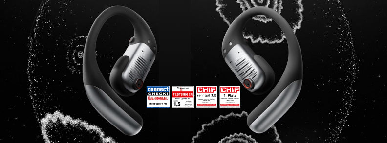 Shokz OpenFit Pro Open-Ear Kopfhörer mit Auszeichnungen von CHIP, COMPUTER BILD und connect